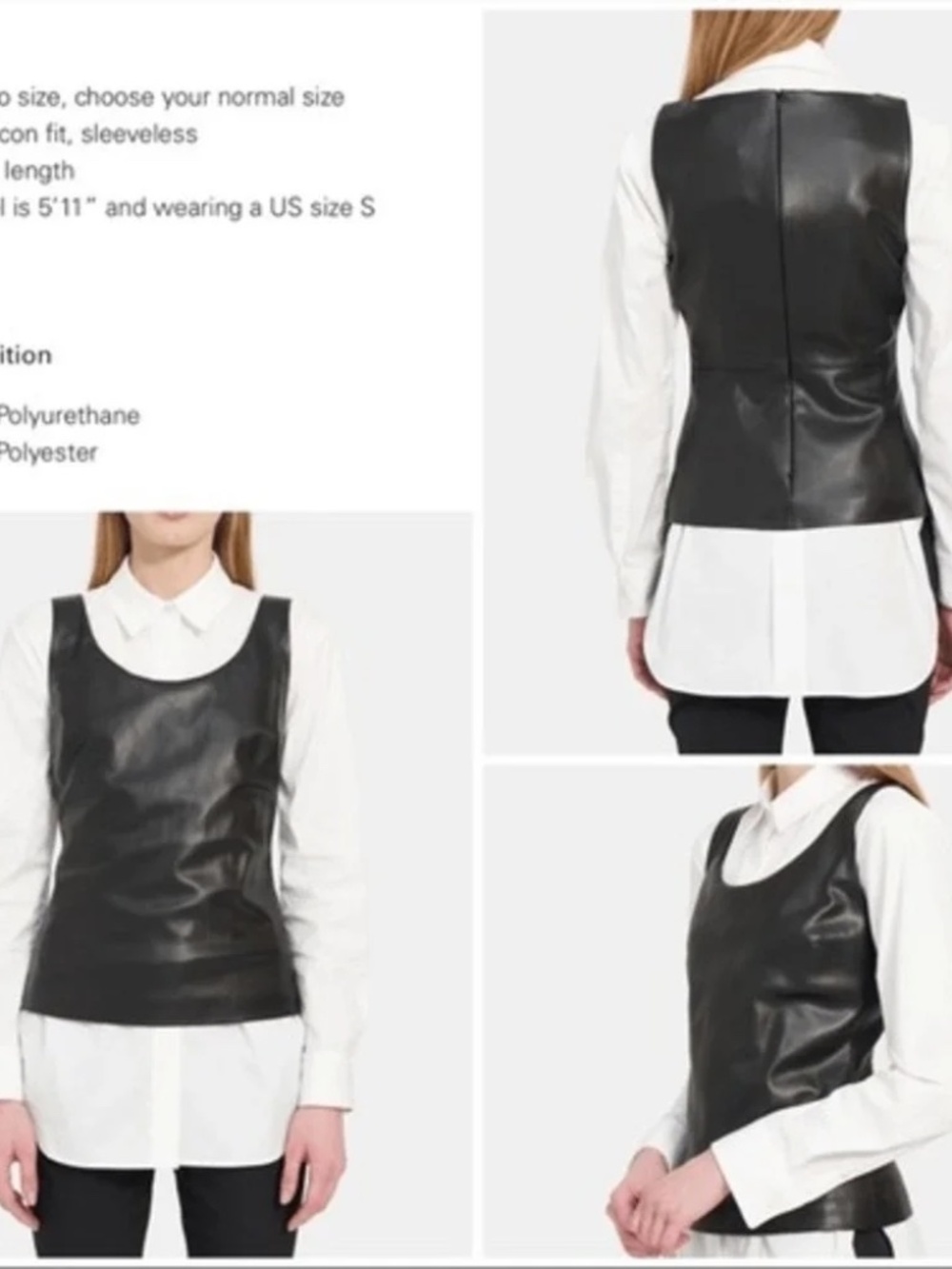 THEORY Scoop Neck Faux Leather Tank Top in Black size Small